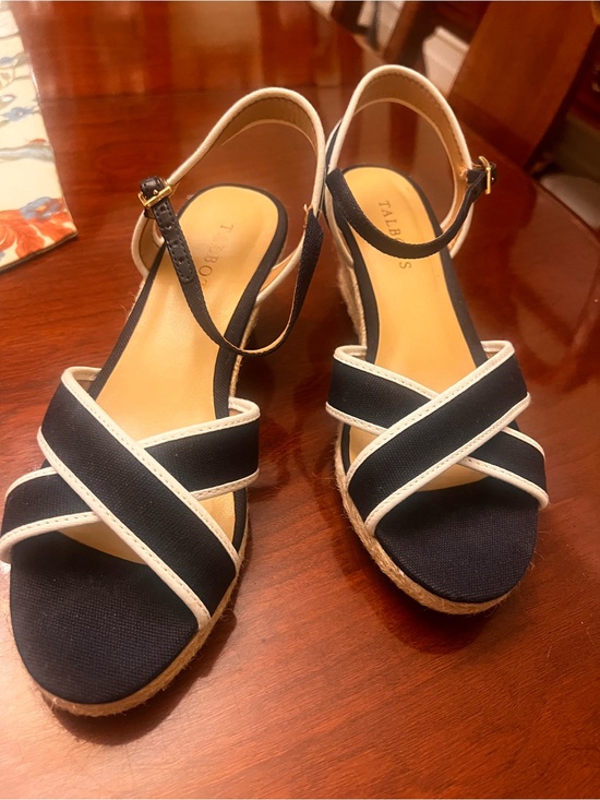 Talbots Shoes - Talbots Lyndsay Crossover Espadrille Canvas Wedges Womens 8M Preppy Nautical